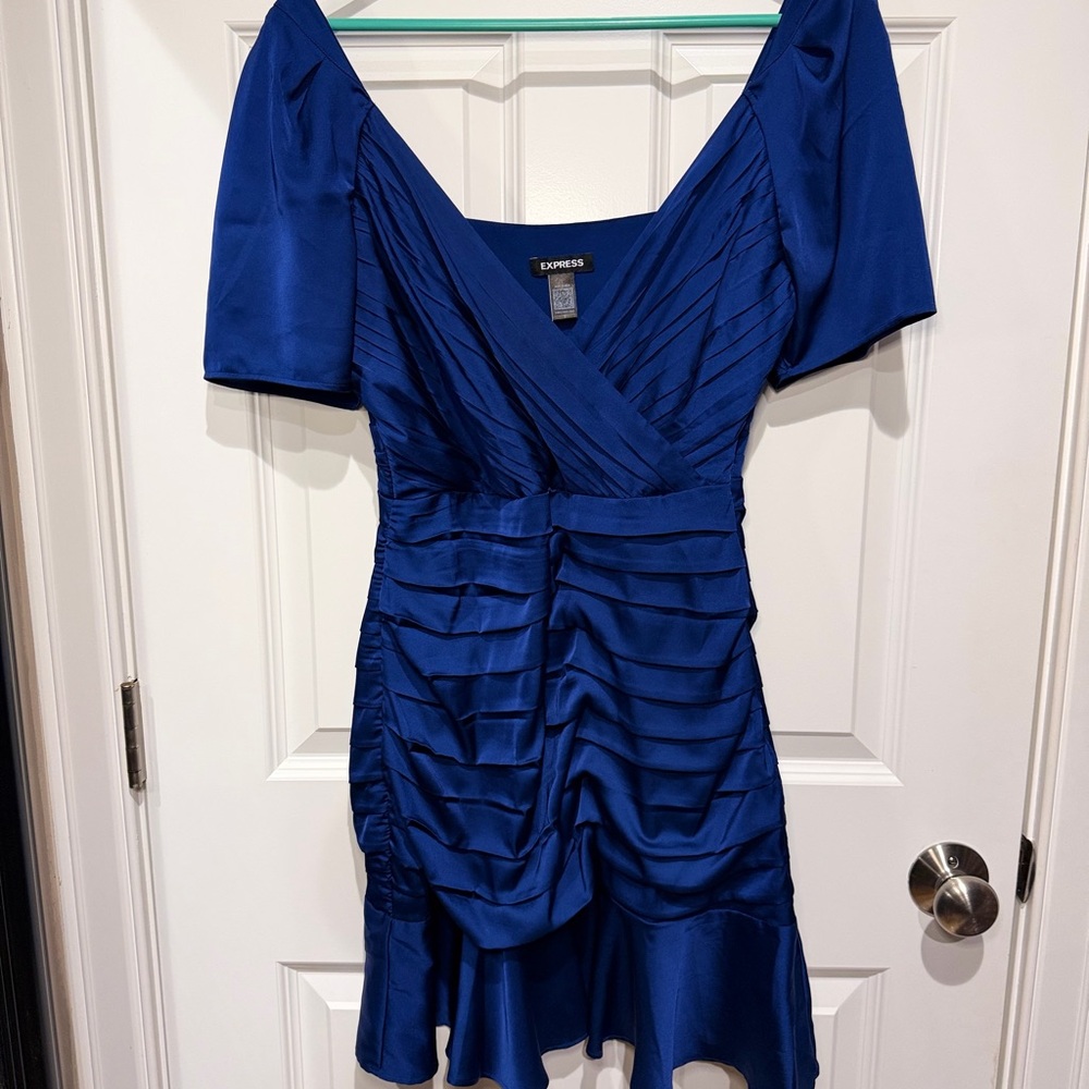 Express Cobalt Blue Pleated Mini Dress